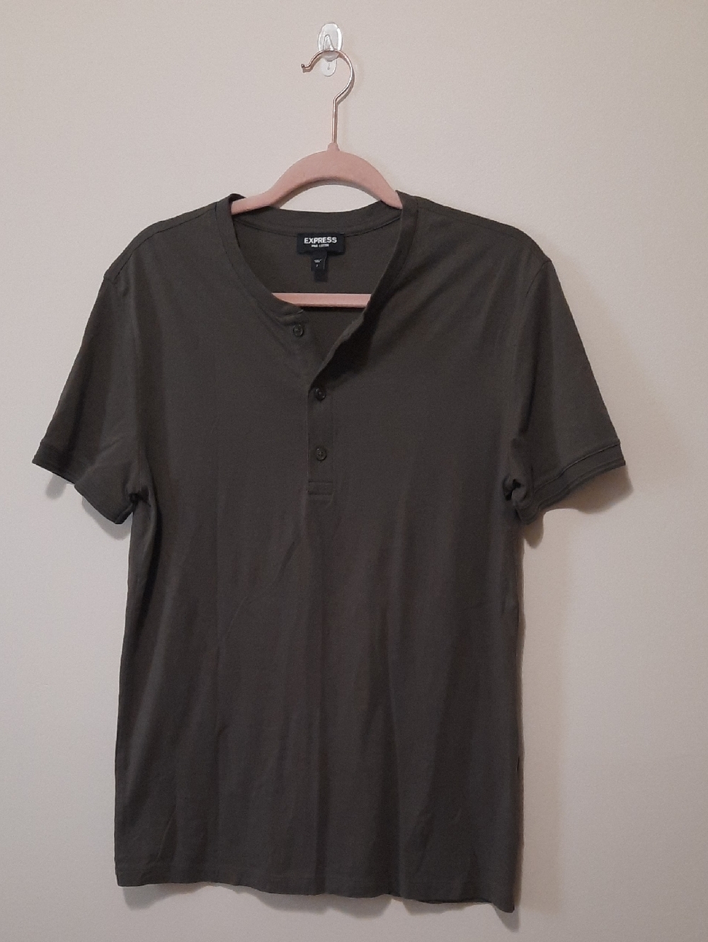 Express Men's Olive Short Sleeve Henley Tee